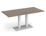 Eros - Rectangular Dining Table with Flat Brushed Steel Rectangular Base and Twin Uprights - White Frame.