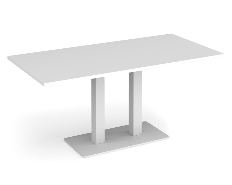 Eros - Rectangular Dining Table with Flat Brushed Steel Rectangular Base and Twin Uprights - White Frame.