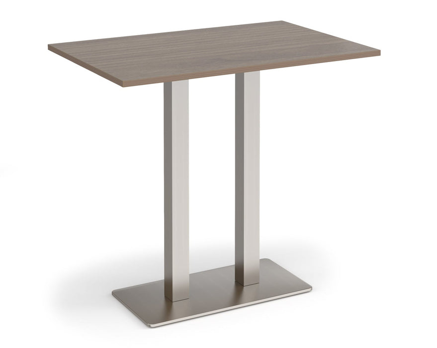 Eros - Rectangular Poseur Table with Flat Brushed Steel Rectangular Base and Twin Uprights - Brushed Steel Frame.