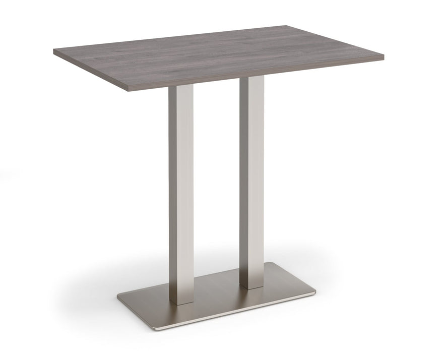 Eros - Rectangular Poseur Table with Flat Brushed Steel Rectangular Base and Twin Uprights - Brushed Steel Frame.