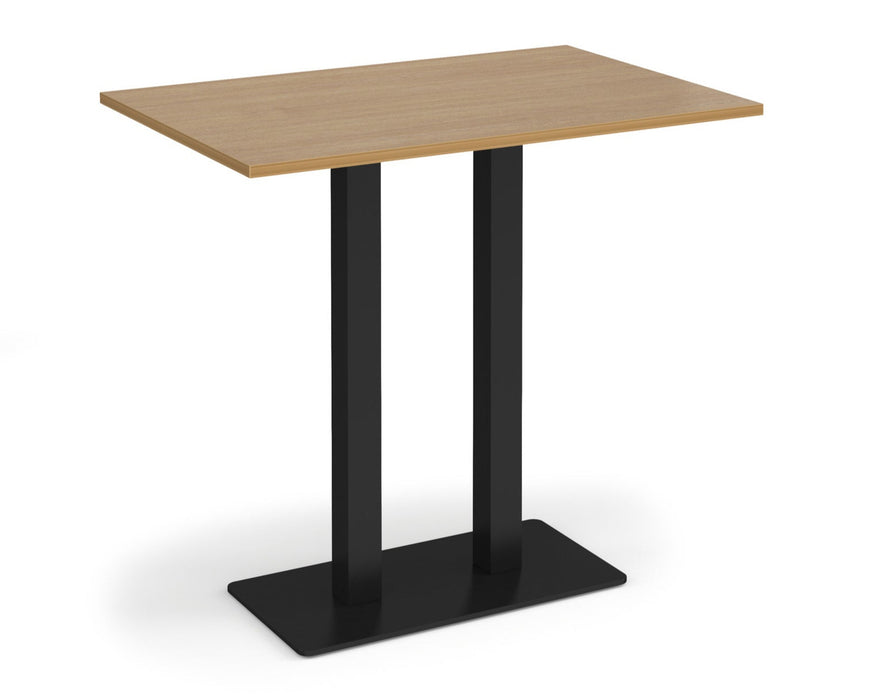 Eros - Rectangular Poseur Table with Flat Brushed Steel Rectangular Base and Twin Uprights - Black Frame.