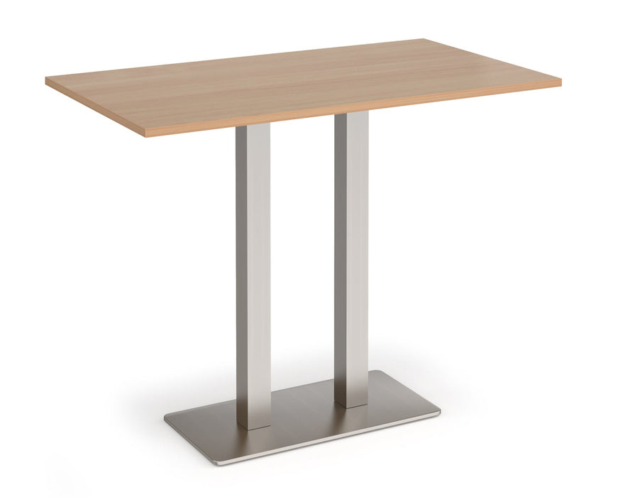 Eros - Rectangular Poseur Table with Flat Brushed Steel Rectangular Base and Twin Uprights - Brushed Steel Frame.