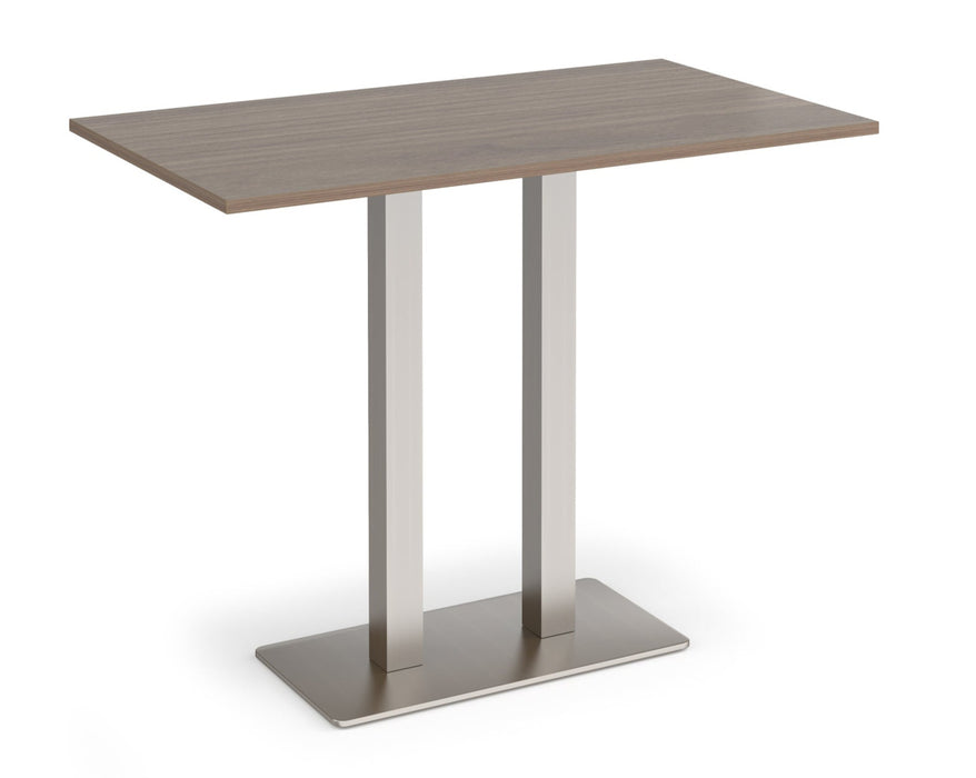 Eros - Rectangular Poseur Table with Flat Brushed Steel Rectangular Base and Twin Uprights - Brushed Steel Frame.