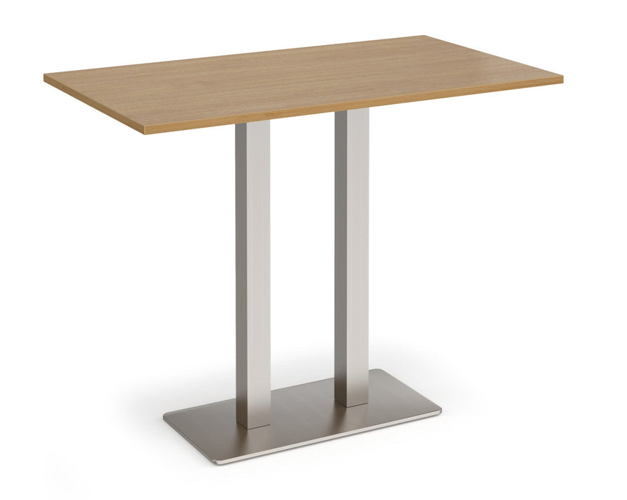 Eros - Rectangular Poseur Table with Flat Brushed Steel Rectangular Base and Twin Uprights - Brushed Steel Frame.