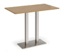 Eros - Rectangular Poseur Table with Flat Brushed Steel Rectangular Base and Twin Uprights - Brushed Steel Frame.