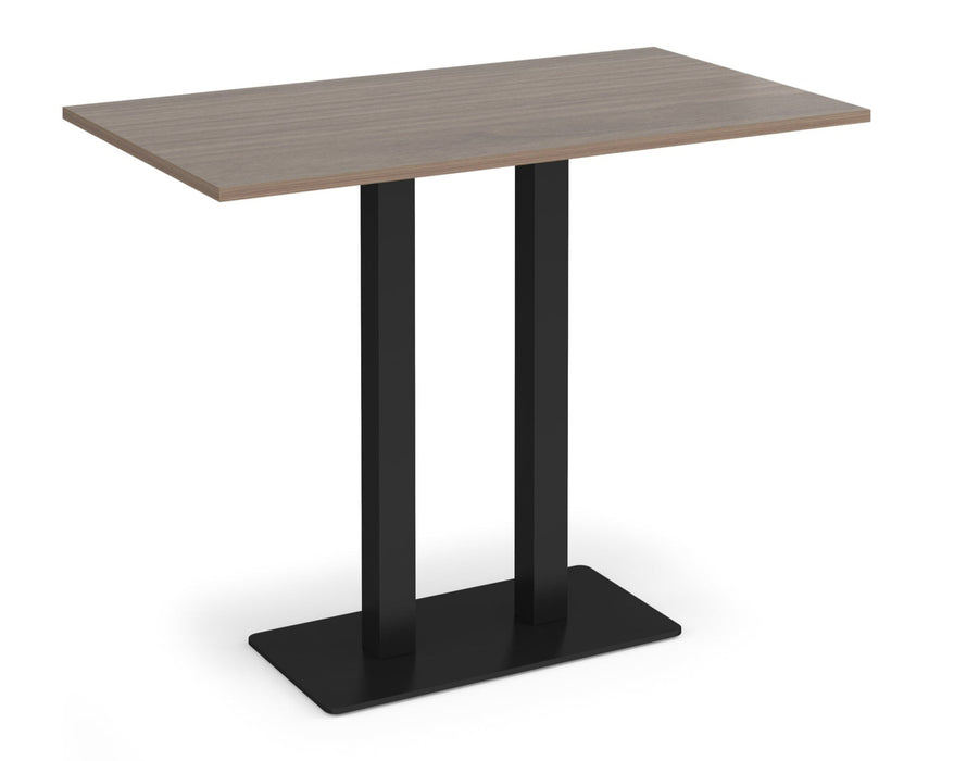 Eros - Rectangular Poseur Table with Flat Brushed Steel Rectangular Base and Twin Uprights - Black Frame.