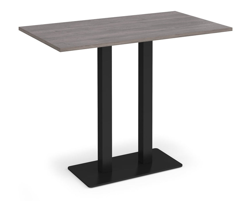 Eros - Rectangular Poseur Table with Flat Brushed Steel Rectangular Base and Twin Uprights - Black Frame.