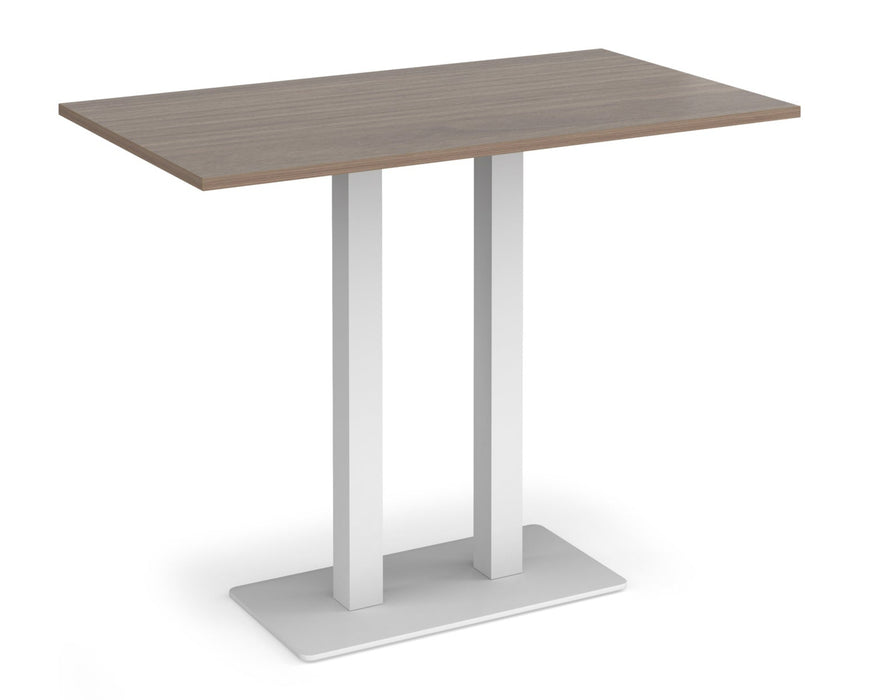 Eros - Rectangular Poseur Table with Flat Brushed Steel Rectangular Base and Twin Uprights - White Frame.