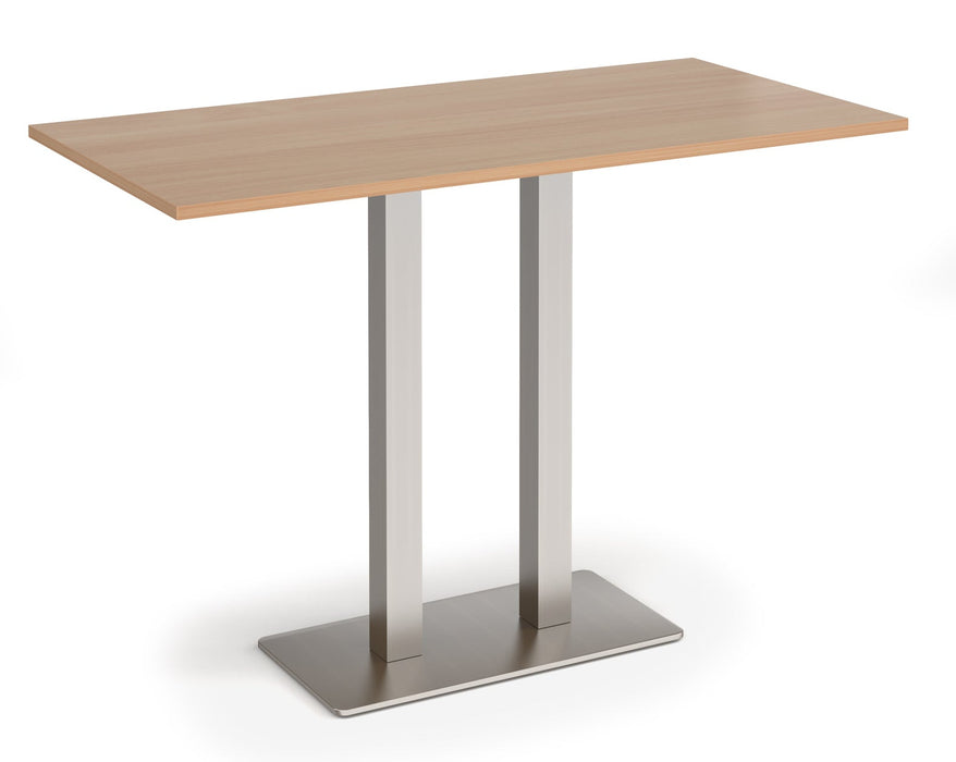 Eros - Rectangular Poseur Table with Flat Brushed Steel Rectangular Base and Twin Uprights - Brushed Steel Frame.