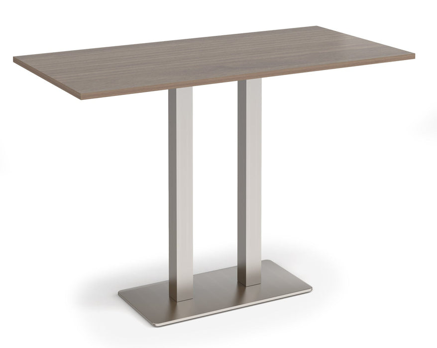 Eros - Rectangular Poseur Table with Flat Brushed Steel Rectangular Base and Twin Uprights - Brushed Steel Frame.