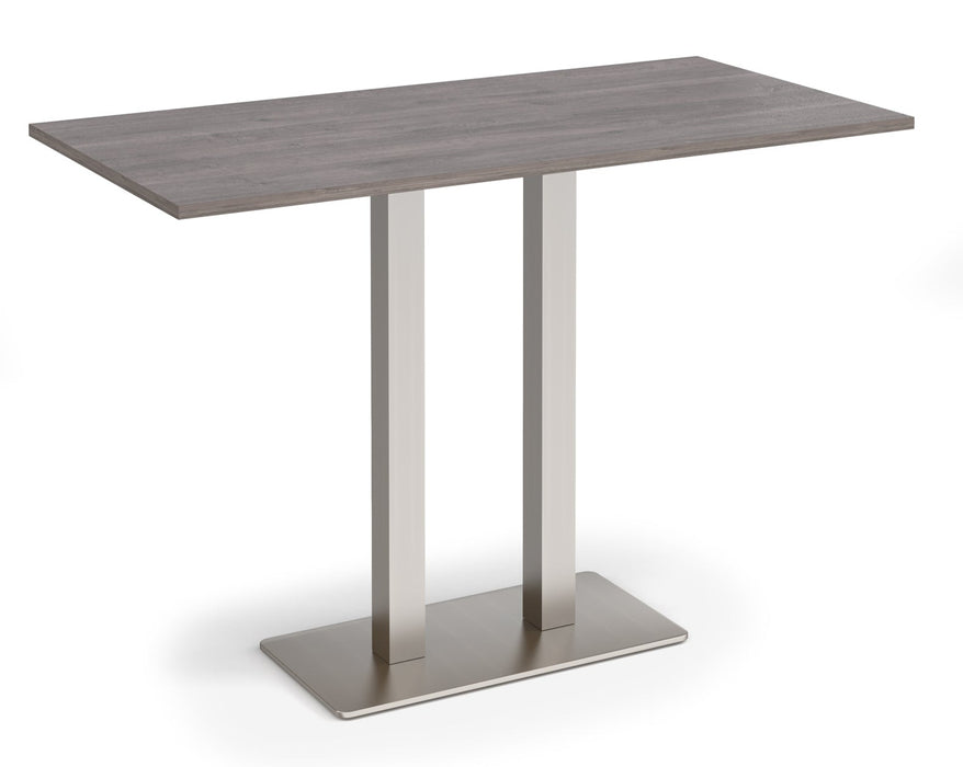 Eros - Rectangular Poseur Table with Flat Brushed Steel Rectangular Base and Twin Uprights - Brushed Steel Frame.