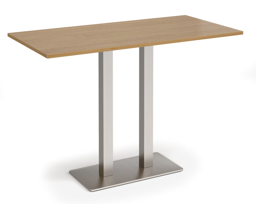 Eros - Rectangular Poseur Table with Flat Brushed Steel Rectangular Base and Twin Uprights - Brushed Steel Frame.