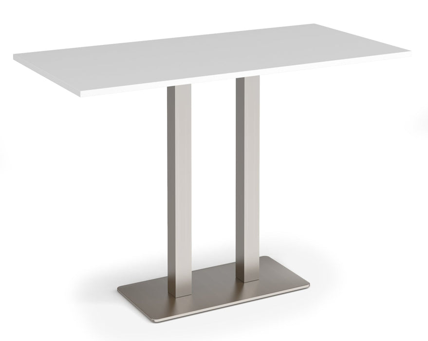 Eros - Rectangular Poseur Table with Flat Brushed Steel Rectangular Base and Twin Uprights - Brushed Steel Frame.