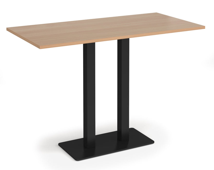 Eros - Rectangular Poseur Table with Flat Brushed Steel Rectangular Base and Twin Uprights - Black Frame.