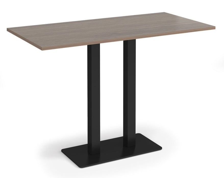 Eros - Rectangular Poseur Table with Flat Brushed Steel Rectangular Base and Twin Uprights - Black Frame.