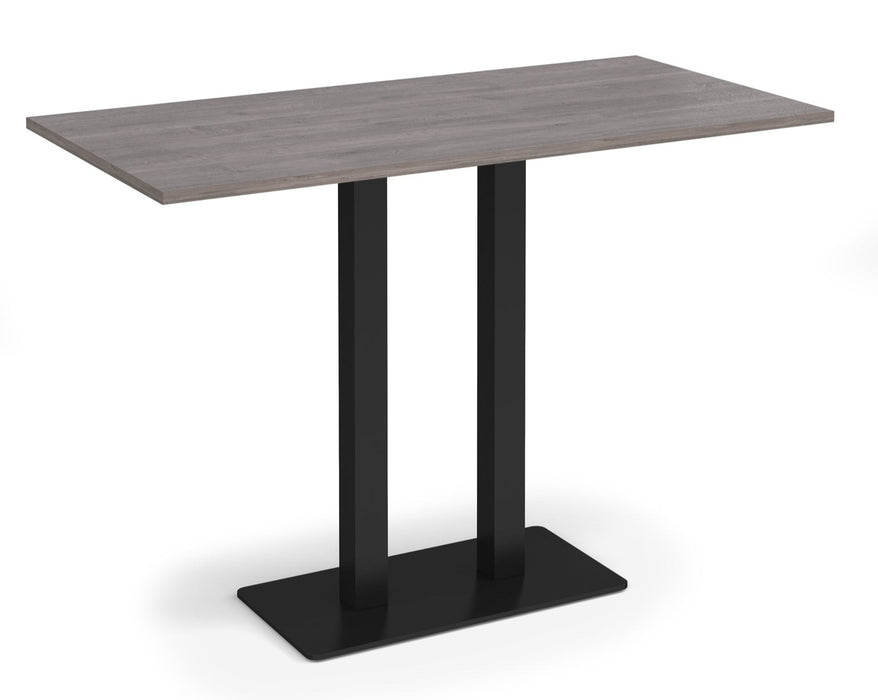 Eros - Rectangular Poseur Table with Flat Brushed Steel Rectangular Base and Twin Uprights - Black Frame.