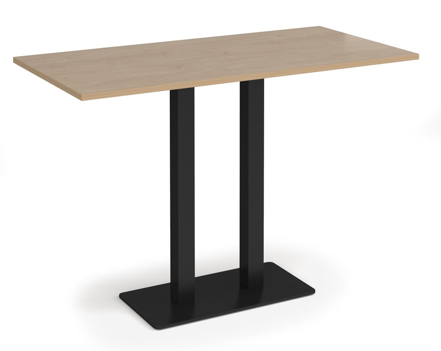 Eros - Rectangular Poseur Table with Flat Brushed Steel Rectangular Base and Twin Uprights - Black Frame.