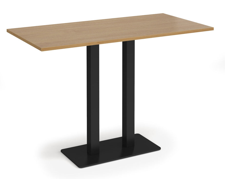 Eros - Rectangular Poseur Table with Flat Brushed Steel Rectangular Base and Twin Uprights - Black Frame.