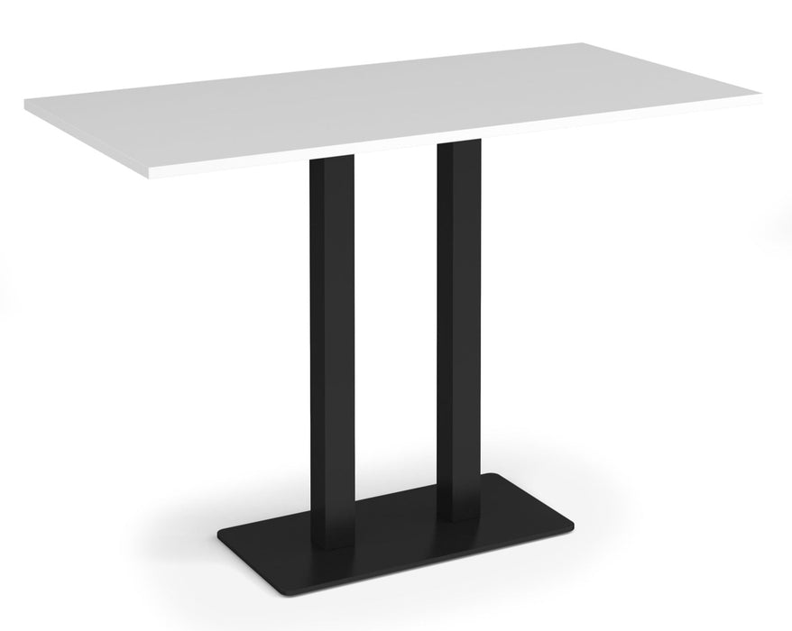 Eros - Rectangular Poseur Table with Flat Brushed Steel Rectangular Base and Twin Uprights - Black Frame.