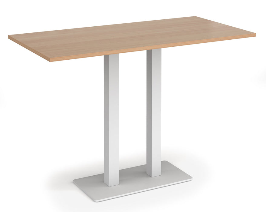 Eros - Rectangular Poseur Table with Flat Brushed Steel Rectangular Base and Twin Uprights - White Frame.