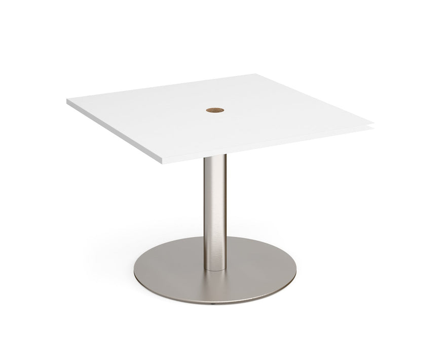 Eternal - Square Meeting Table with Central Circular Cutout - Brushed Steel Base.