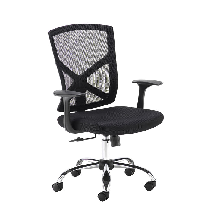 Hale - Black Mesh Back Operator Chair with Black Fabric Seat and Chrome Base.