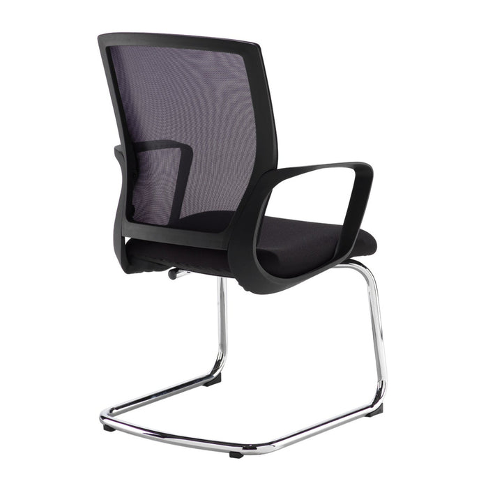 Jonas - Black Mesh Back Visitors Chair with Black Fabric Seat and Chrome Cantilever Frame.