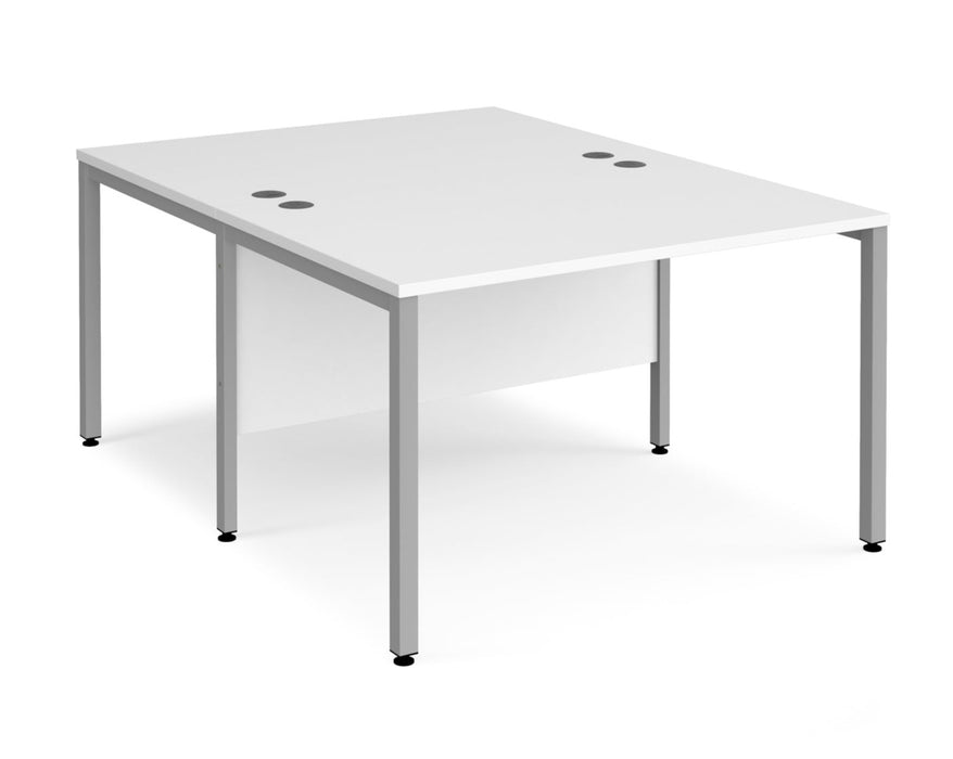 Maestro 25 -  Back to Back Straight Desk 1600mm Depth - Bench Leg Frame in Sliver.