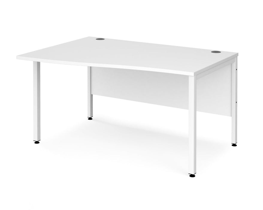 Maestro 25 - Left Hand Wave Desk - Bench Leg Frame in White.