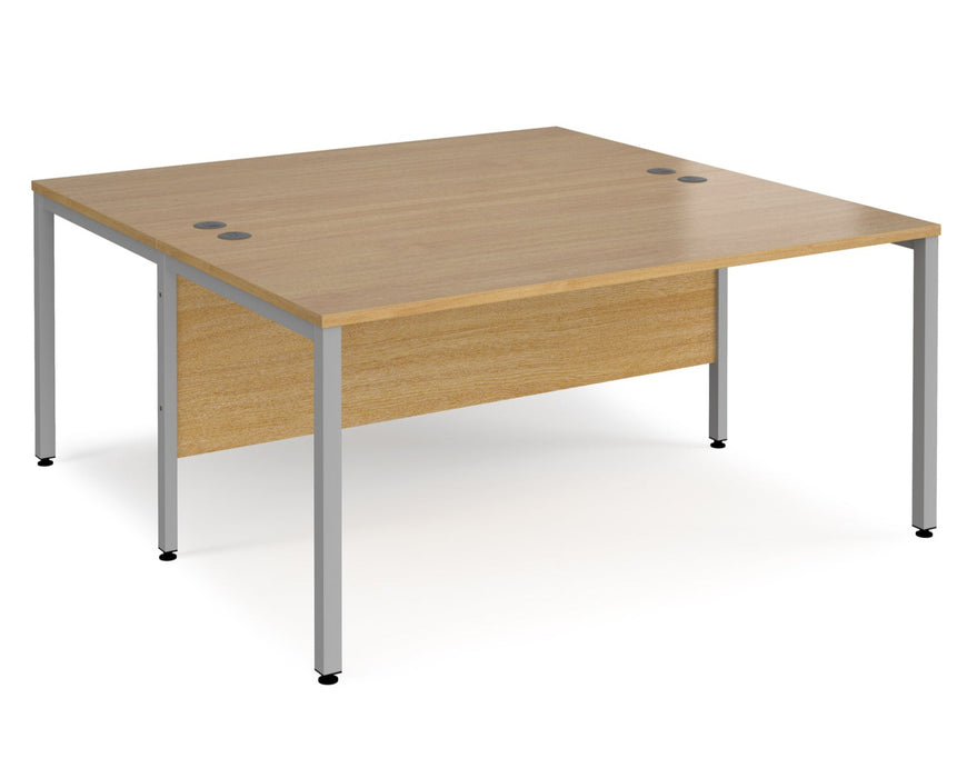 Maestro 25 -  Back to Back Straight Desk 1600mm Depth - Bench Leg Frame in Sliver.