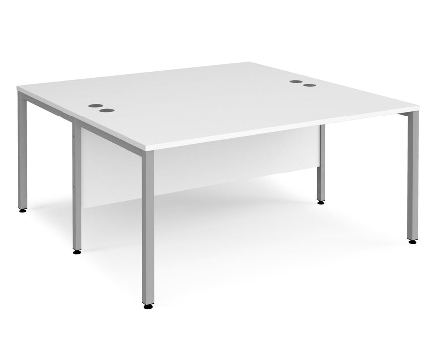 Maestro 25 -  Back to Back Straight Desk 1600mm Depth - Bench Leg Frame in Sliver.