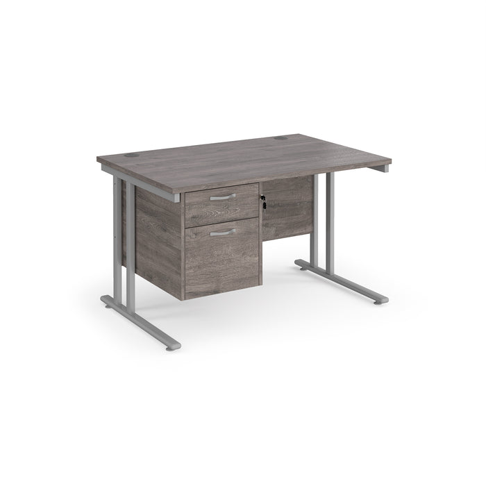 Maestro 25 - Straight Desk with 2 Drawer Pedestal - Silver Frame.