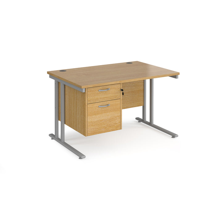 Maestro 25 - Straight Desk with 2 Drawer Pedestal - Silver Frame.