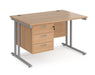 Maestro 25 - Straight Desk with 3 Drawer Pedestal - Silver Frame.