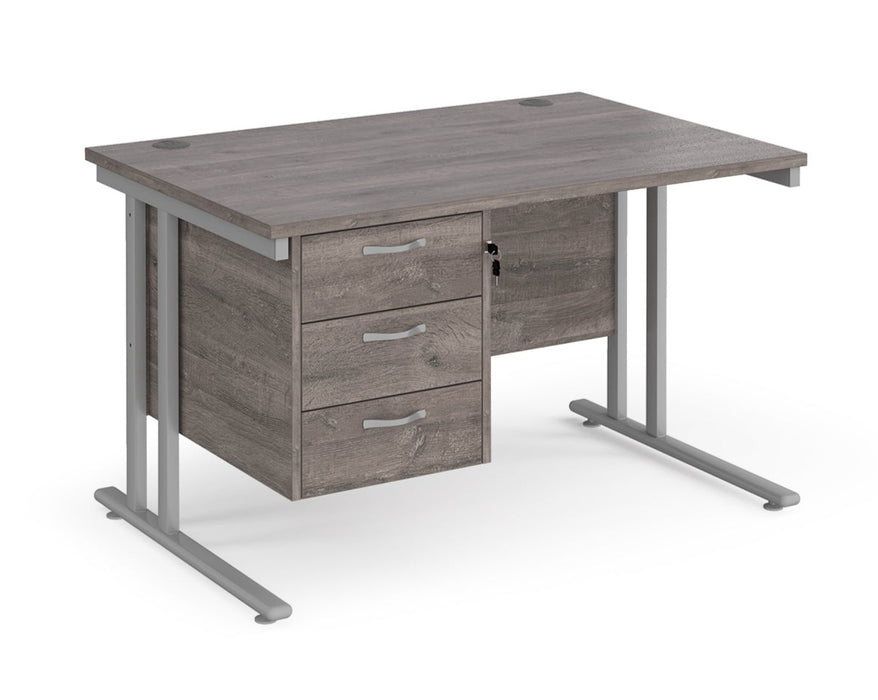 Maestro 25 - Straight Desk with 3 Drawer Pedestal - Silver Frame.