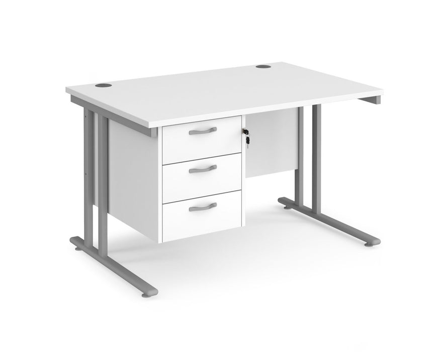 Maestro 25 - Straight Desk with 3 Drawer Pedestal - Silver Frame.