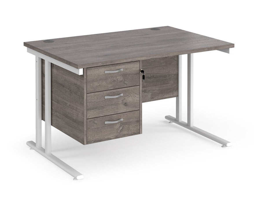 Maestro 25 - Straight Desk with 3 Drawer Pedestal - White Frame.