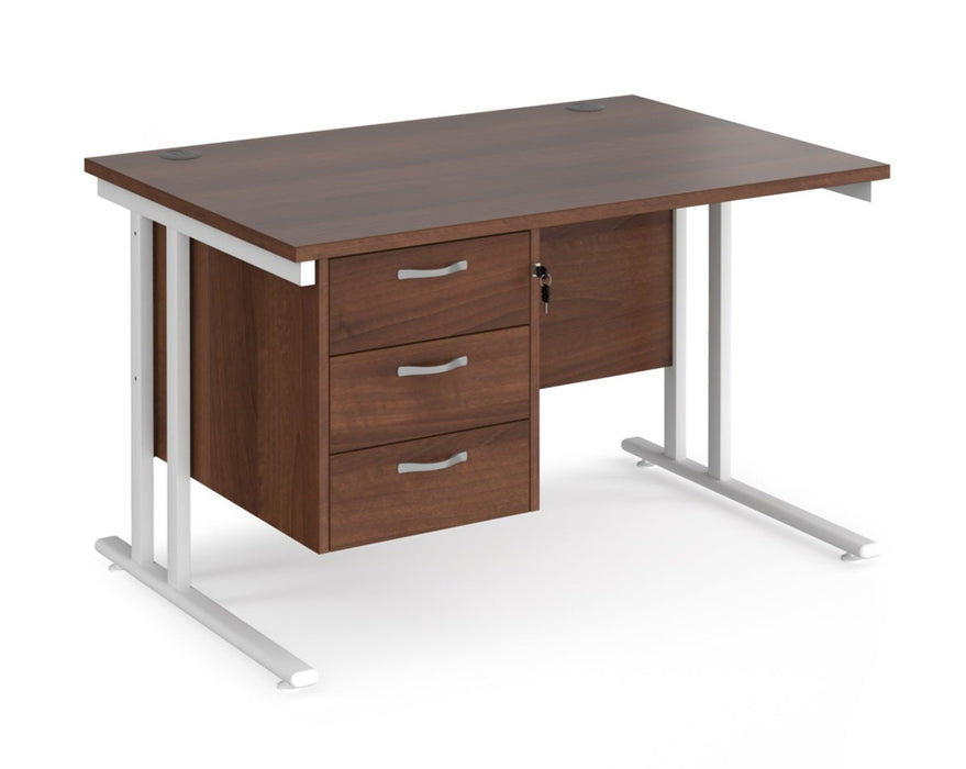 Maestro 25 - Straight Desk with 3 Drawer Pedestal - White Frame.