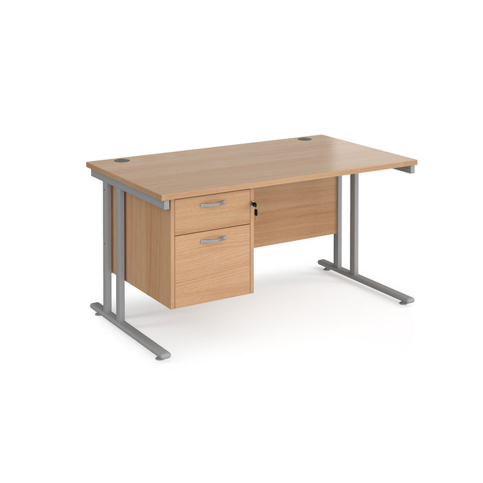 Maestro 25 - Straight Desk with 2 Drawer Pedestal - Silver Frame.