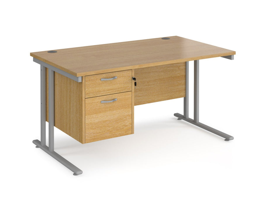 Maestro 25 - Straight Desk with 2 Drawer Pedestal - Silver Frame.