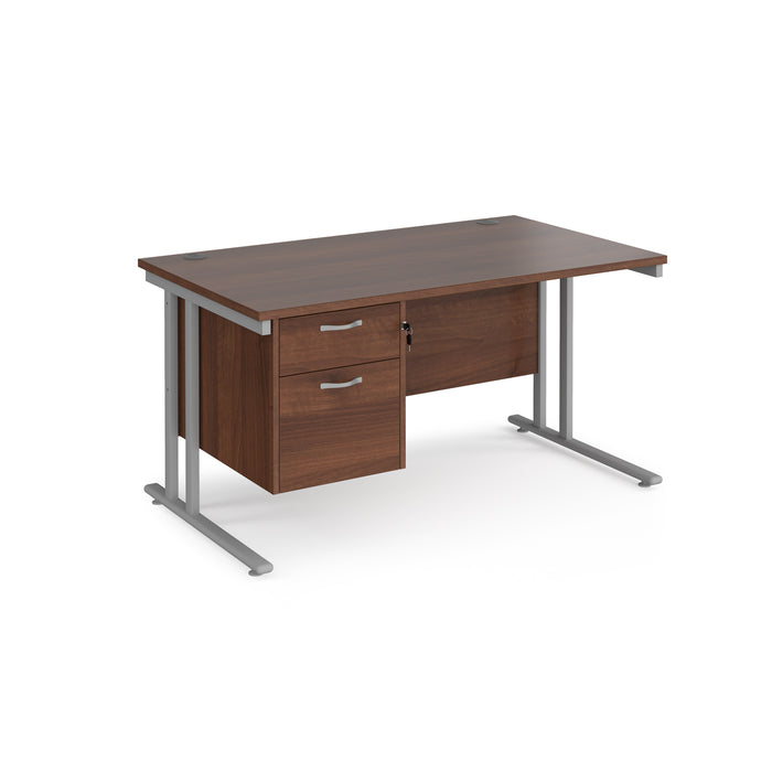 Maestro 25 - Straight Desk with 2 Drawer Pedestal - Silver Frame.