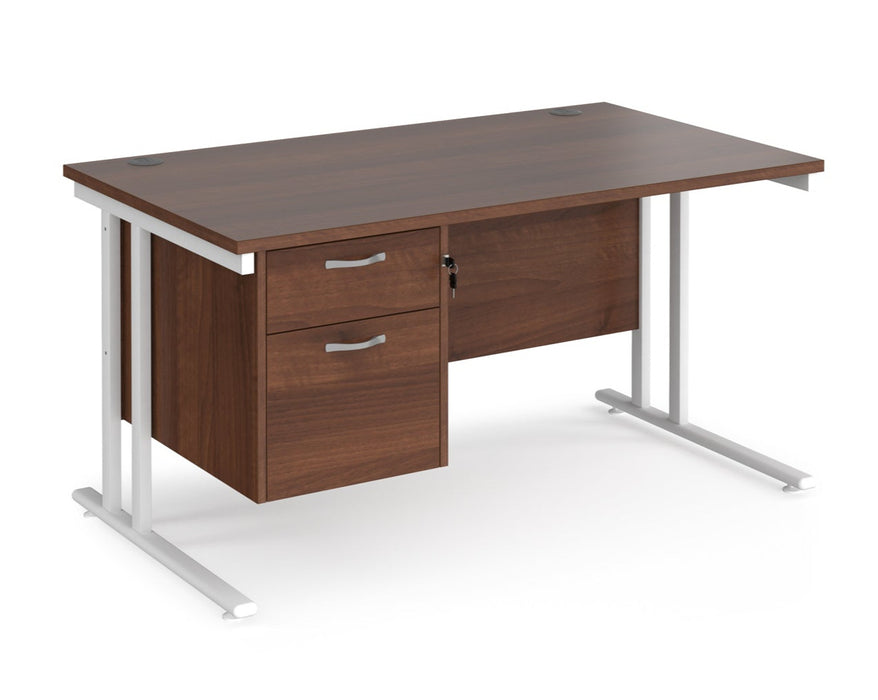 Maestro 25 - Straight Desk with 2 Drawer Pedestal - White Frame.