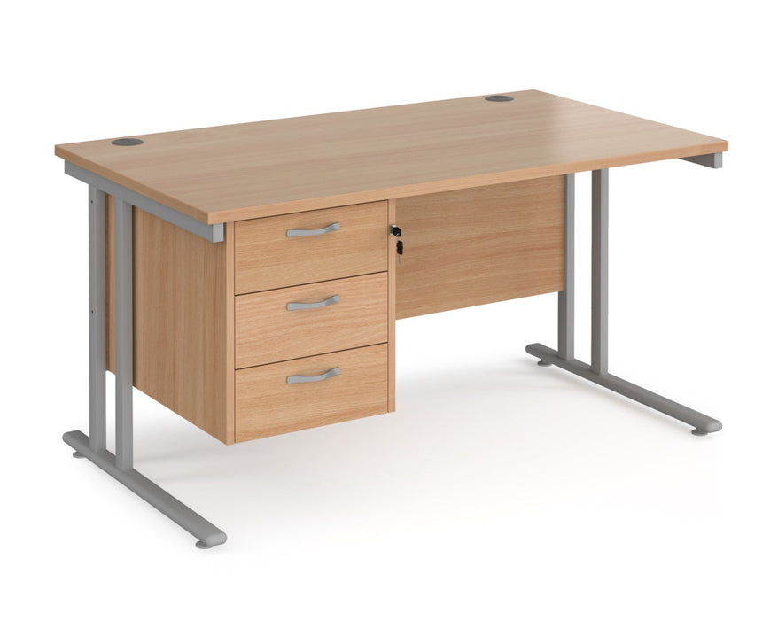 Maestro 25 - Straight Desk with 3 Drawer Pedestal - Silver Frame.