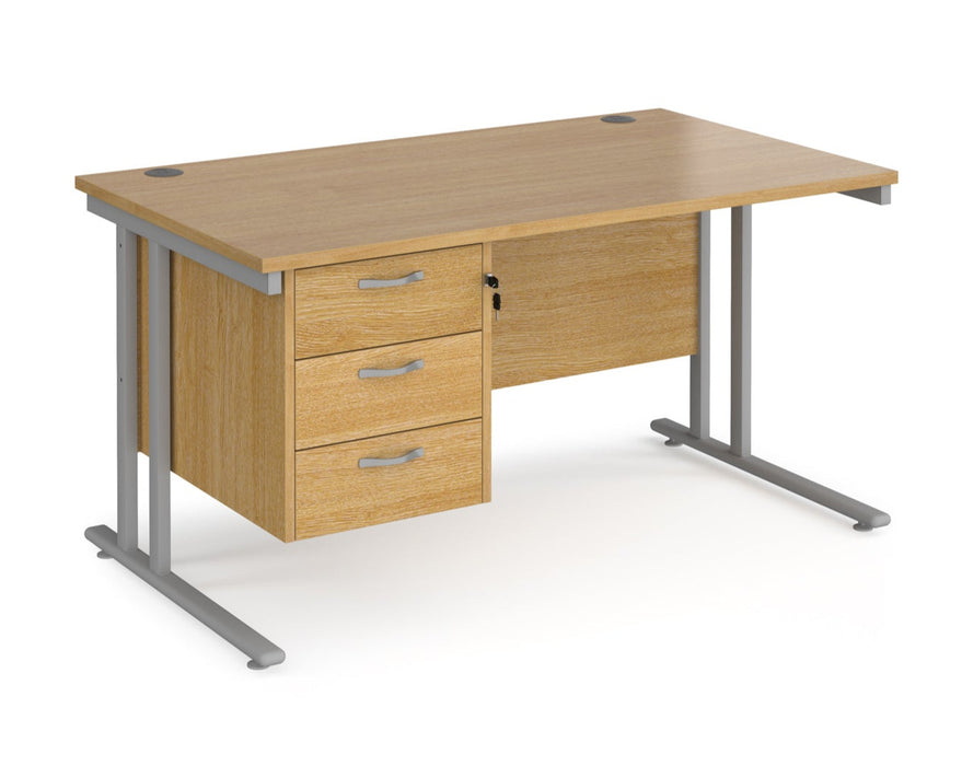 Maestro 25 - Straight Desk with 3 Drawer Pedestal - Silver Frame.