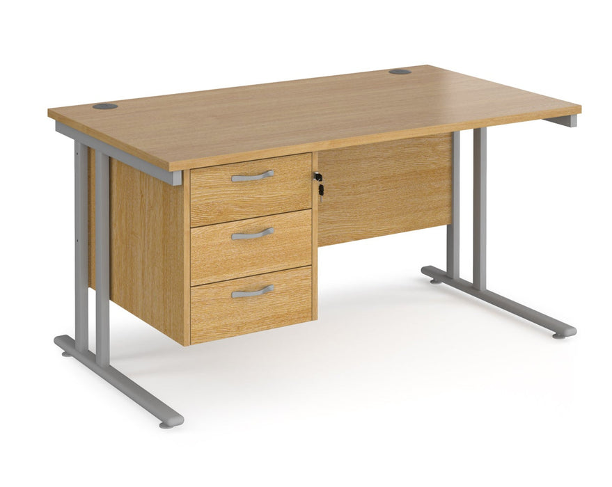 Maestro 25 - Straight Desk with 3 Drawer Pedestal - Silver Frame.