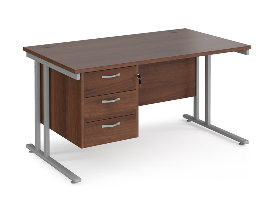 Maestro 25 - Straight Desk with 3 Drawer Pedestal - Silver Frame.