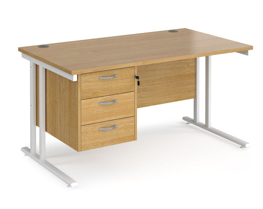 Maestro 25 - Straight Desk with 3 Drawer Pedestal - White Frame.