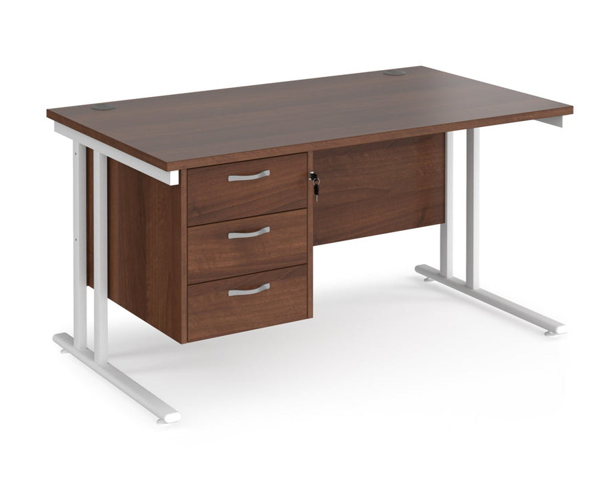 Maestro 25 - Straight Desk with 3 Drawer Pedestal - White Frame.