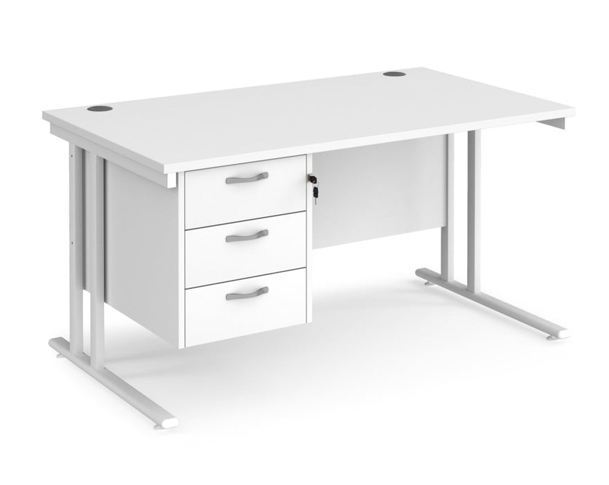 Maestro 25 - Straight Desk with 3 Drawer Pedestal - White Frame.