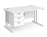 Maestro 25 - Straight Desk with 3 Drawer Pedestal - White Frame.